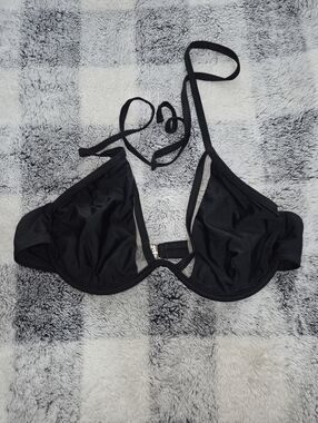 Black Mesh Underwire Halter Bikini Top Medium